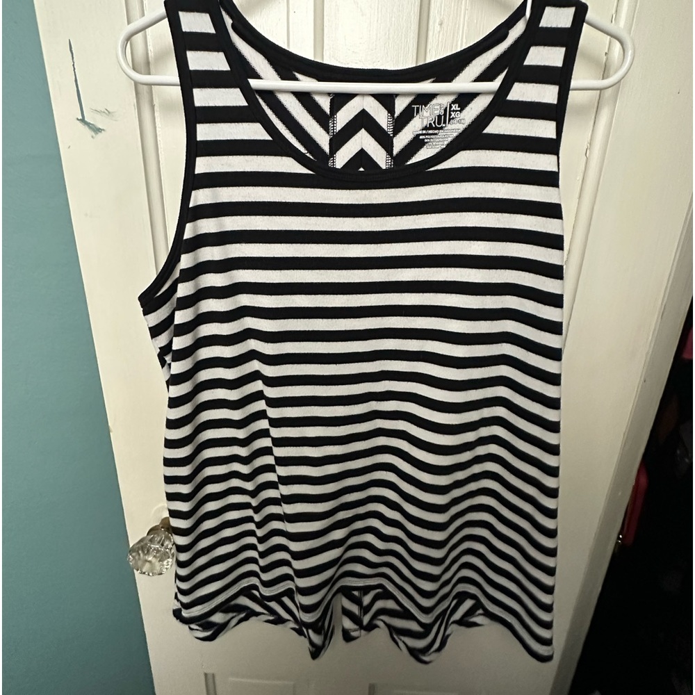 Time and Tru Black and White Striped Tank Top Size XL